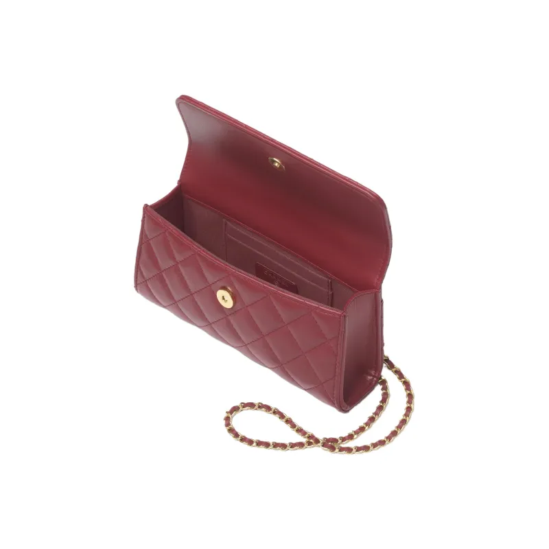 CHANEL Lambskin Cell Phone Pouch, Handbag, Shoulder Bag, Crossbody Bag Women's Burgundy-2