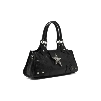 JACD PU Shoulder Bag Biker Bag, Shoulder Bag, Crossbody Bag, Handbag Medium Size Women's Black/Silver/Purple