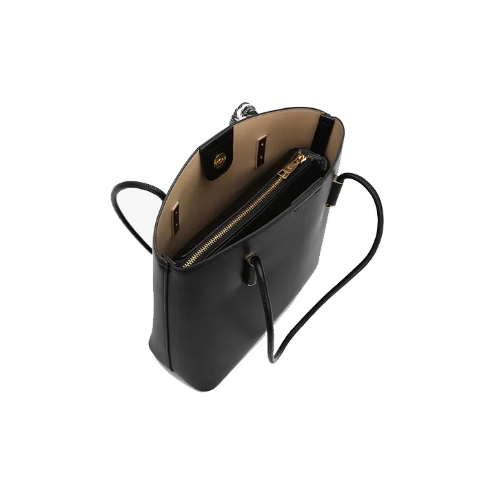 OMI Polyurethane Tote Bag, Shopping Bag, Handbag, Shoulder Bag Medium Size Women's Black-4
