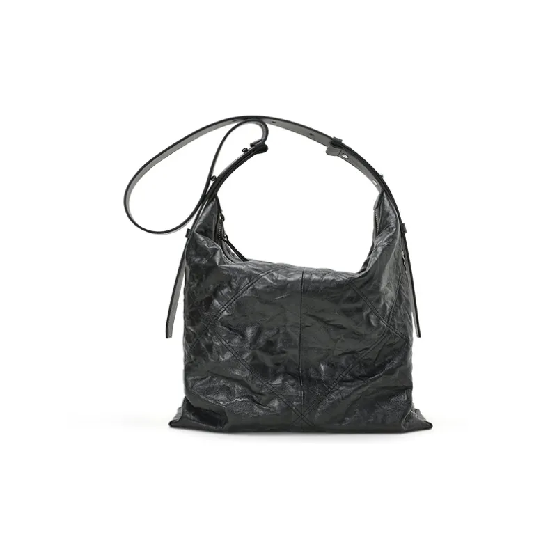 Omentar Cow Leather Synthetic Leather Pleated Tote Bag Shopping Bag Shoulder Bag Large Size Women's Black/White-4