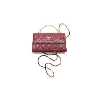 CHANEL Lambskin Cell Phone Pouch Handbag Shoulder Bag Crossbody Bag Women's Burgundy