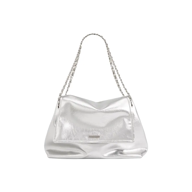 DEERE JACK Cow Leather Chain Bag, Shoulder Strap Pad, Special Shoulder Bag Women's Silver-0