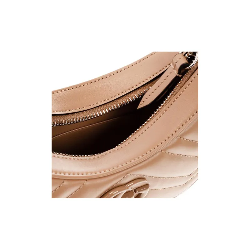 GUCCI Marmont Leather Crescent Bag Portable Crossbody Bag Shoulder Bag Mini Women's Beige-4