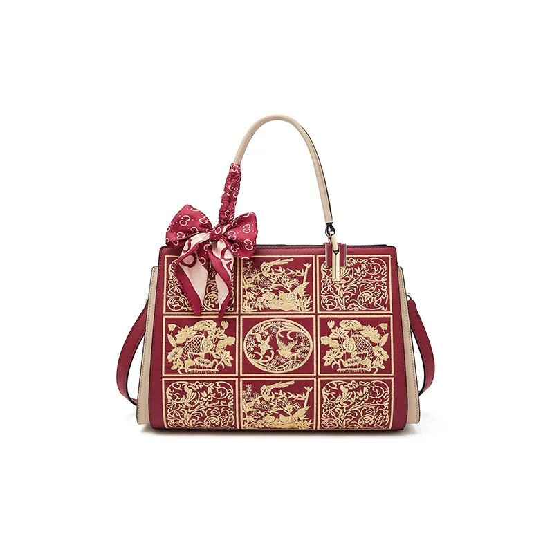 FOXER Cow Leather Versatile Shoulder Bag Handbag Women's Apricot/Burgundy/Blue-6