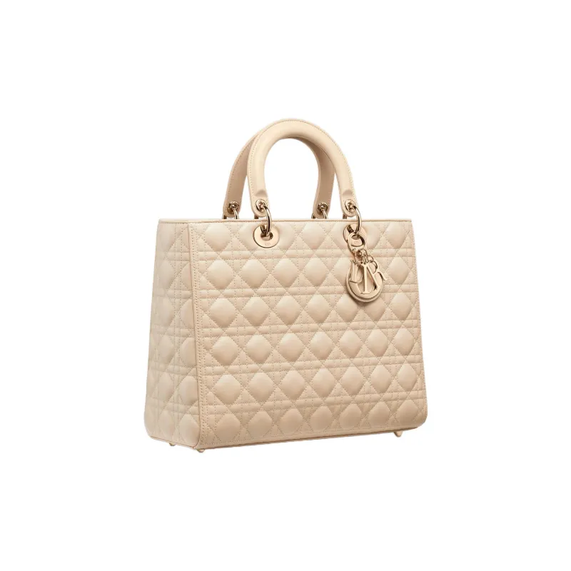 DIOR Lady Dior Sheepskin Lady Dior Bag, Shoulder Bag, Crossbody Bag, Handbag Large Size Women's Rouge Beige-1