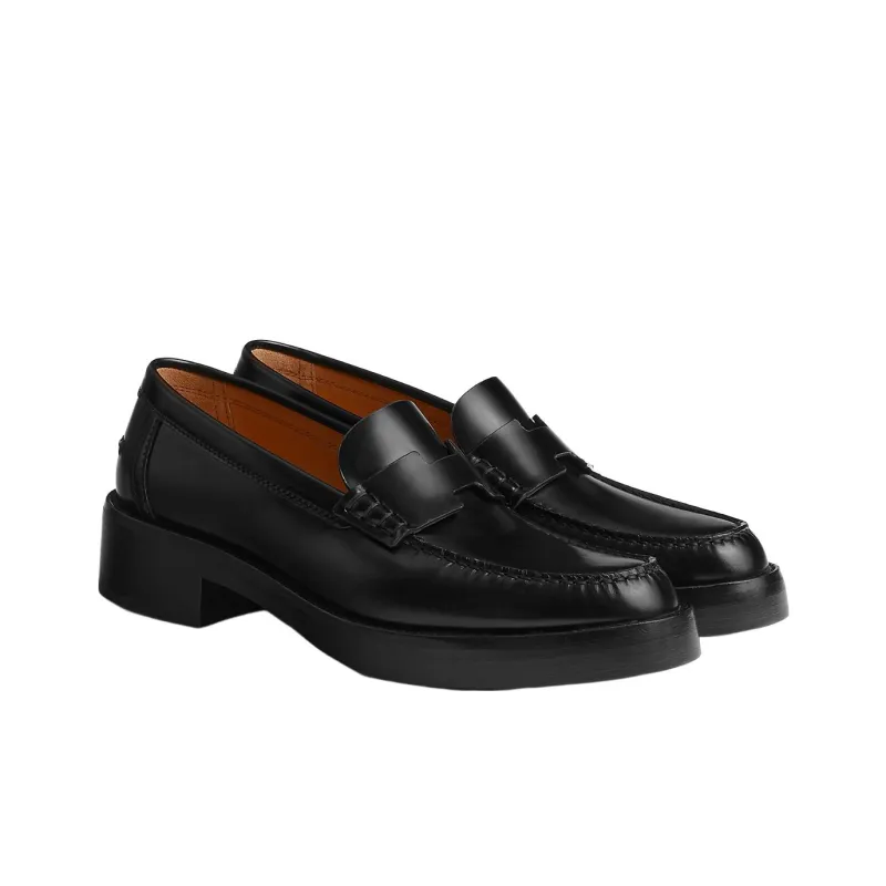 HERMES Hour Loafer Noir Calfskin Leather-2