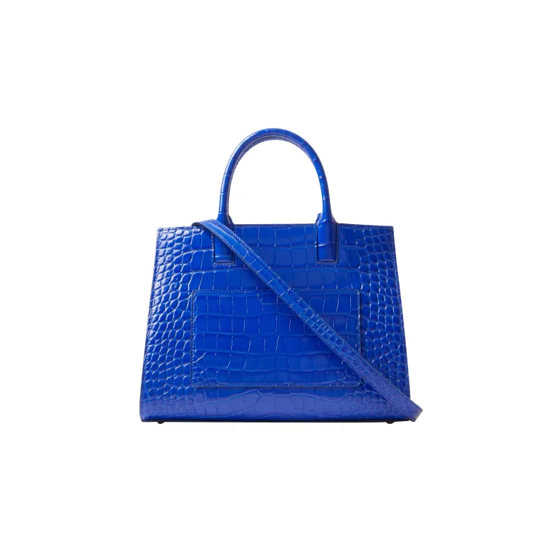 Burberry Frances Crocodile-Embossed Calfskin Tote Bag Shopping Bag Handbag Mini Women's Blue-2