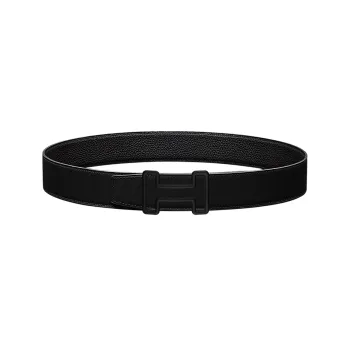 HERMES Tonight Matte Double-Sided Smooth Buckle Calfskin Leather Belts Men's Black