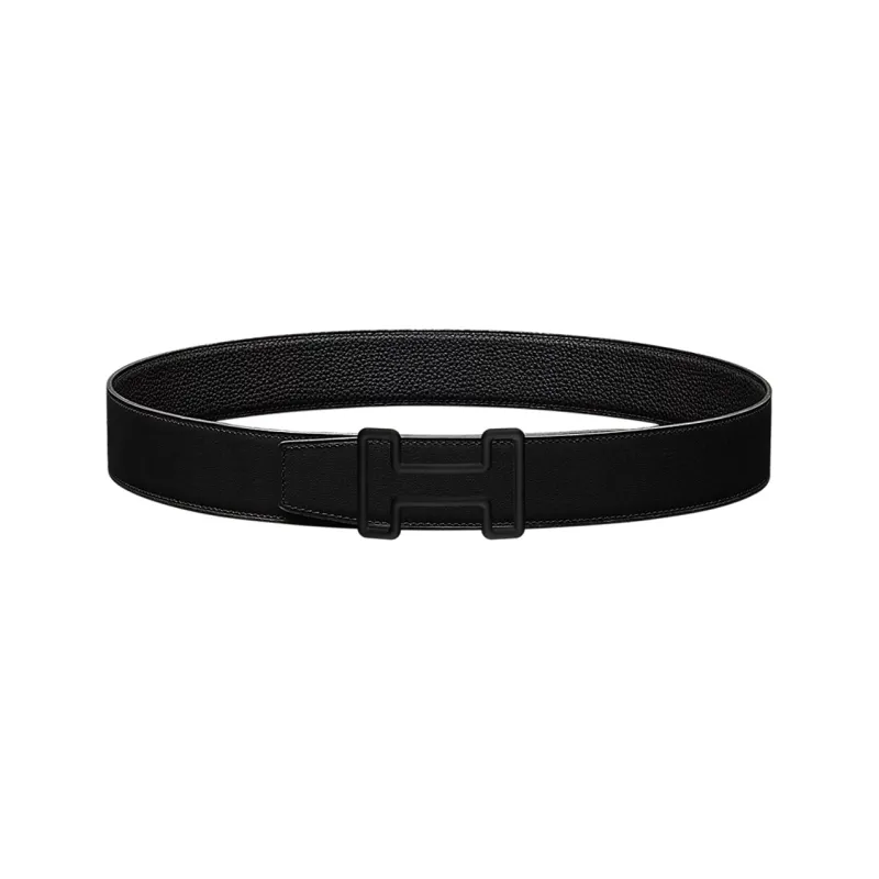 HERMES Double Sided Tonight Matte Double Sided, Smooth Buckle Calfskin Leather Belts Men's Black-0