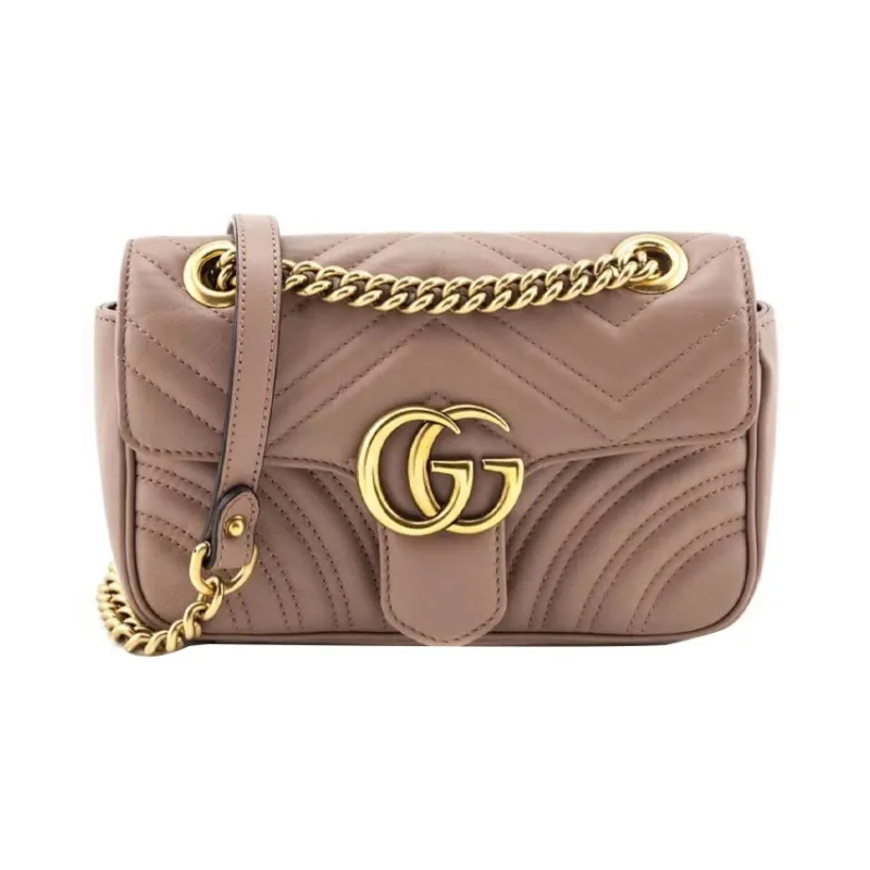 GUCCI GG Marmont Leather Chain Bag Portable Crossbody Bag Shoulder Bag Mini Women's Gray Pink-0