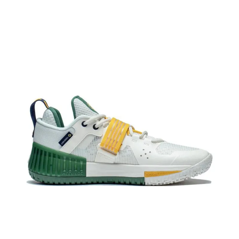 LiNing Rage Shock Absorbers With Slip Resistant Features Low Top Basketball Shoes Men's White Yellow-1