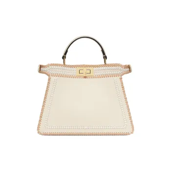 FENDI Peekaboo ISeeU Calfskin Shoulder Bag Crossbody Bag Handbag Small Size Women's Camellia White