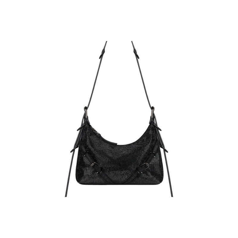 Givenchy Voyou Rhinestone Satin Portable Crossbody Bag Shoulder Bag Women's Black-3