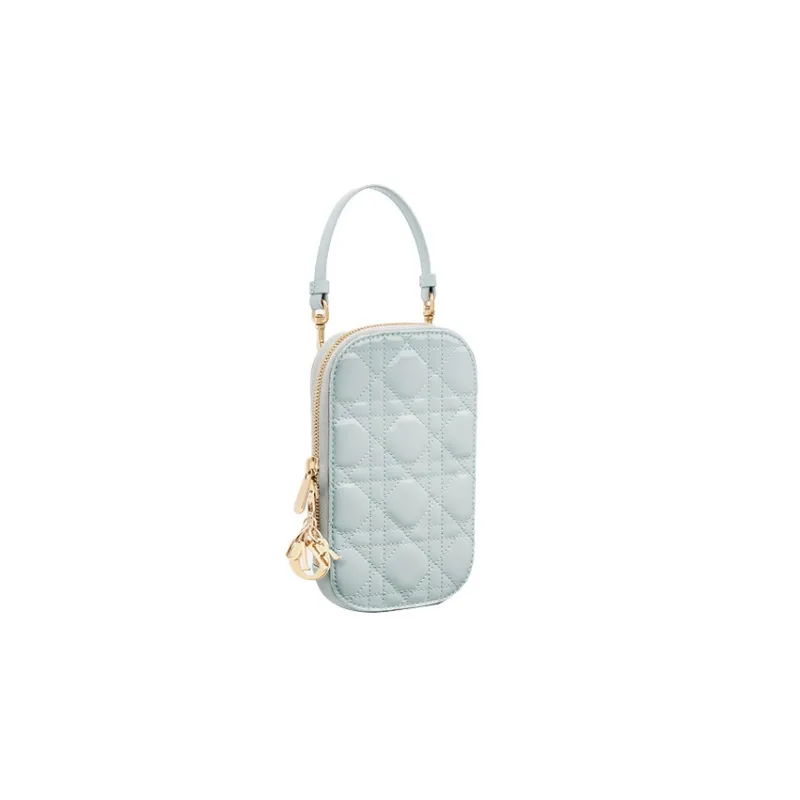 DIOR Lady Dior Patent Leather Calfskin Handbag Shoulder Bag Crossbody Bag Cell Phone Pouch Women's Blue-1