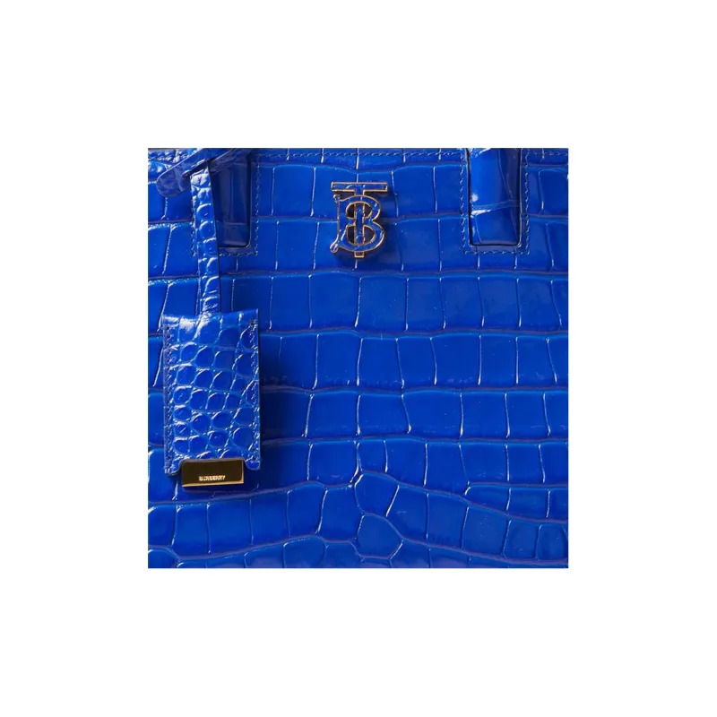 Burberry Frances Crocodile-Embossed Calfskin Tote Bag Shopping Bag Handbag Mini Women's Blue-4