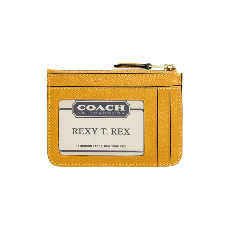 COACH Skinny Id Case Cross Grain Leather Coin Purse, Card Holder Mini Women's Yellow-1