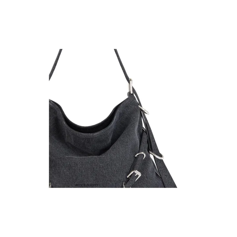 Givenchy Voyou Denim Handbag, Shoulder Bag Medium Size Women's Black-4