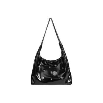 NOMK PU Biker Bag Messenger Bag Shoulder Bag Women's Black/White
