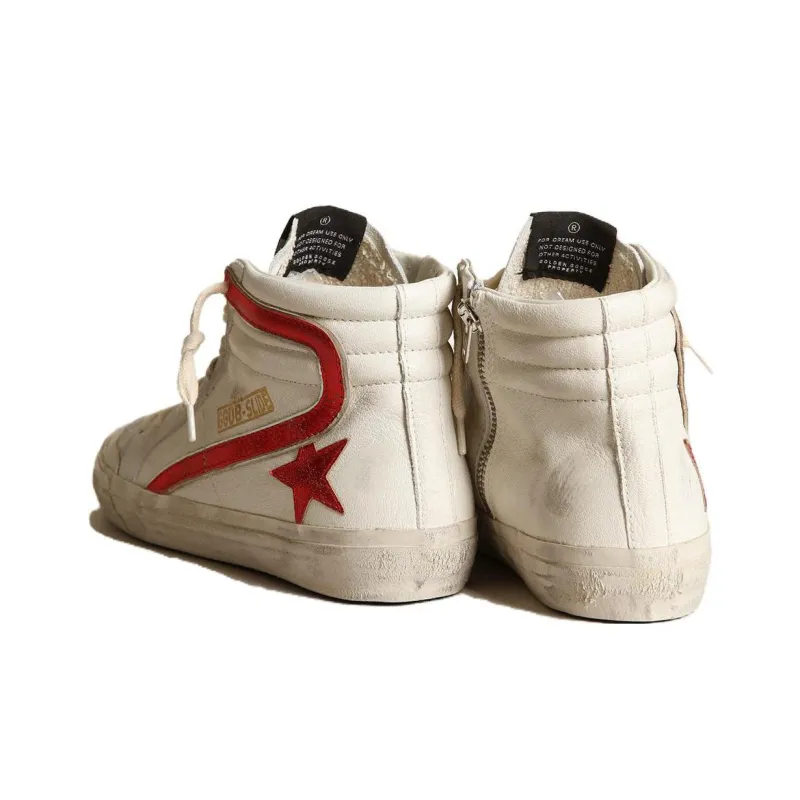 Golden Goose Slide High Top Skateboard Shoes Women's White Red-3