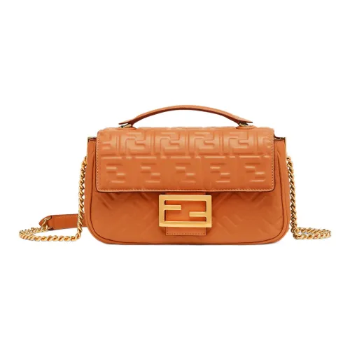 FENDI Baguette Lambskin Portable Crossbody Bag Shoulder Bag Medium Size Women's Brown