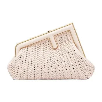 FENDI Fendi First Calfskin One Shoulder Crossbody Clutches Small Size Women's Camellia White
