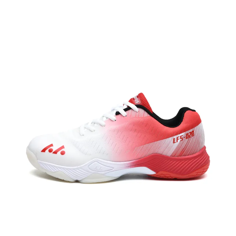 LEFUS Low Top Badminton Shoes Unisex White Red-0