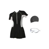 Black Three-Piece Set (Swimsuit+Swim Goggles+Swimming Cap)