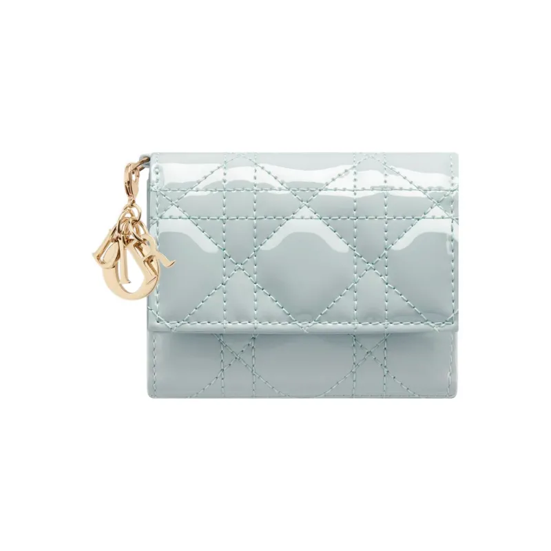 DIOR Lady Dior Patent Leather Calfskin Wallet Women's Light Blue-0