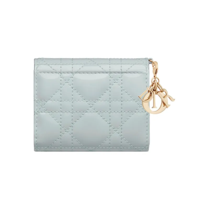 DIOR Lady Dior Patent Leather Calfskin Wallet Women's Light Blue-2