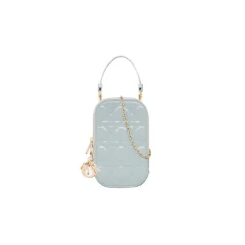DIOR Lady Dior Patent Leather Calfskin Handbag Shoulder Bag Crossbody Bag Cell Phone Pouch Women's Blue