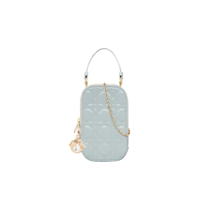 DIOR Lady Dior Patent Leather Calfskin Handbag Shoulder Bag Crossbody Bag Cell Phone Pouch Women's Blue-0