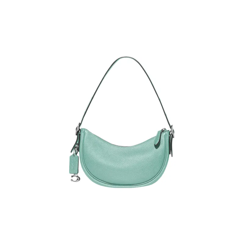 COACH Luna Pebbled Leather Half Moon Shoulder Bag Women's Cyan-3