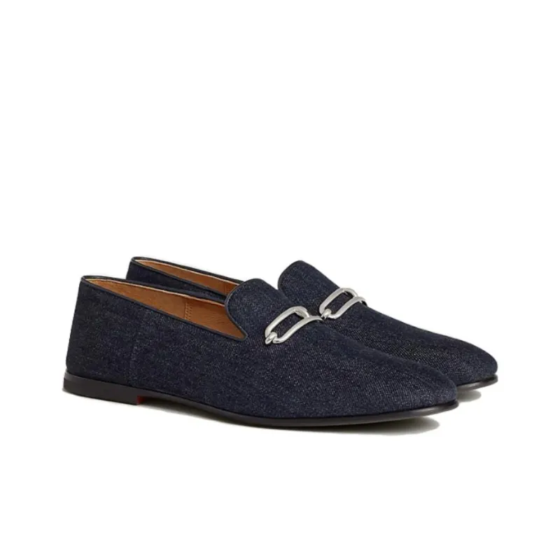 HERMES Gentleman Loafers Men's Blue-2