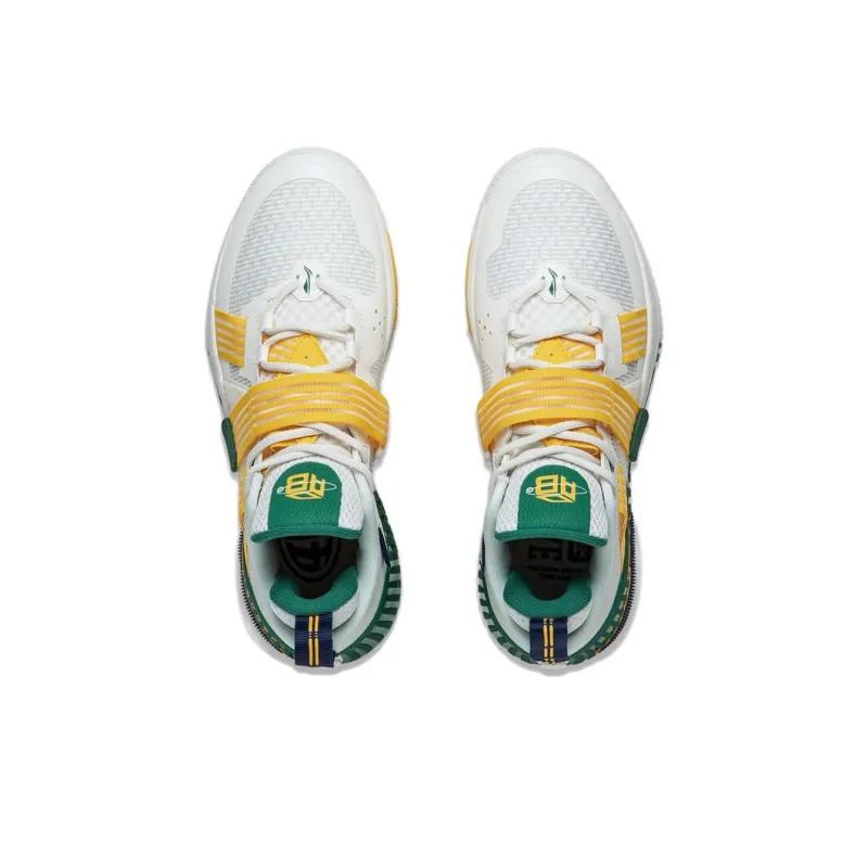LiNing Rage Shock Absorbers With Slip Resistant Features Low Top Basketball Shoes Men's White Yellow-3