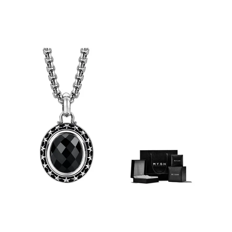 MYSH Jade Necklaces Men Victory Star Black Agate Necklace Gift Box Set-1