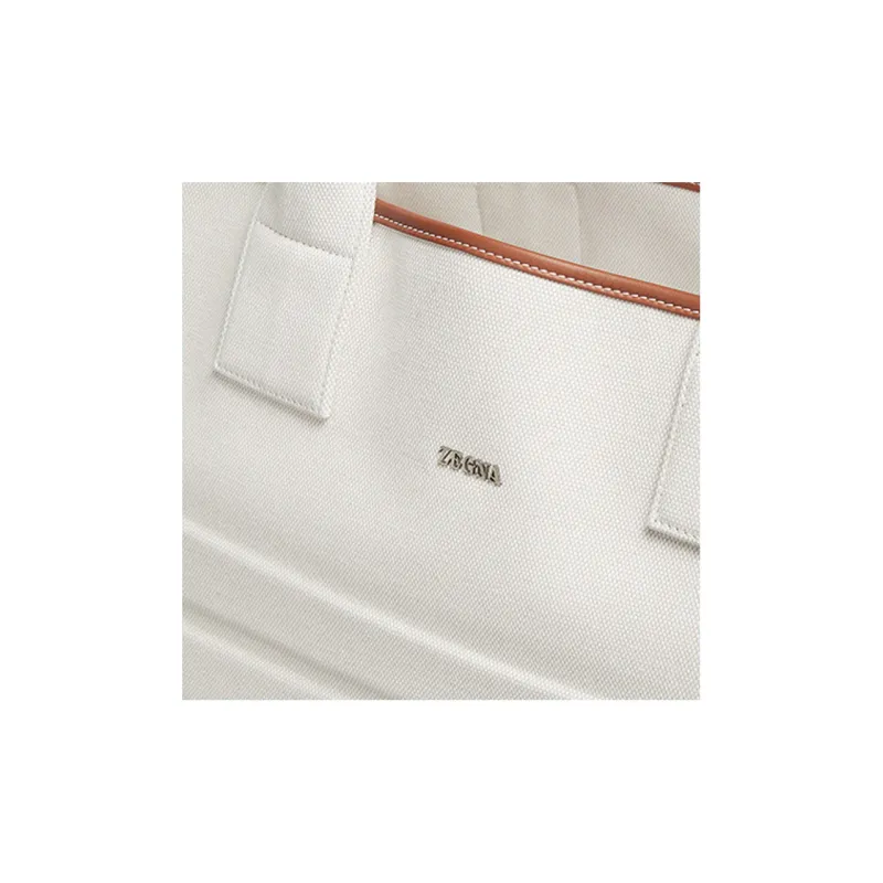 Zegna Cotton With Smooth Calfskin Handbag Women's Beige-3