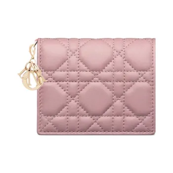 DIOR Lady Dior Lambskin Wallet Mini Women's Light Pink