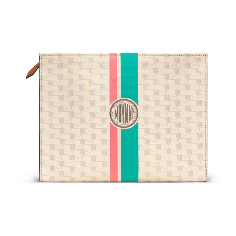 Moynat Canvas 1920 Canvas Clutch Women's Ecru/Green/Pink-0