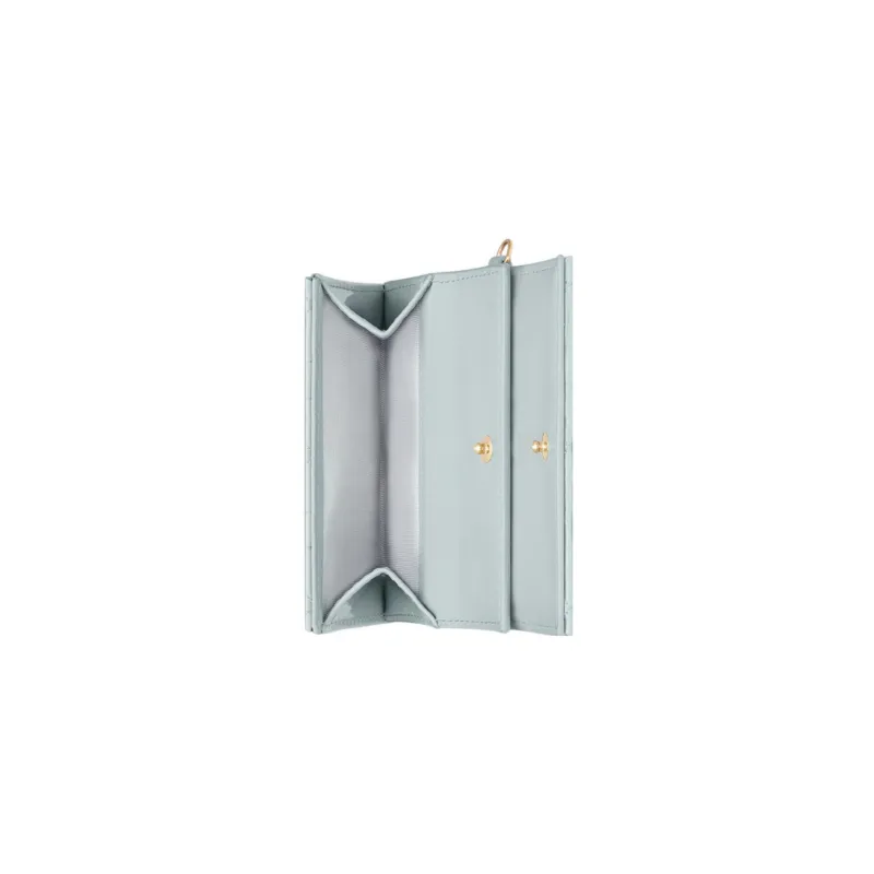 DIOR Lady Dior Patent Leather Calfskin Wallet Women's Light Blue-3