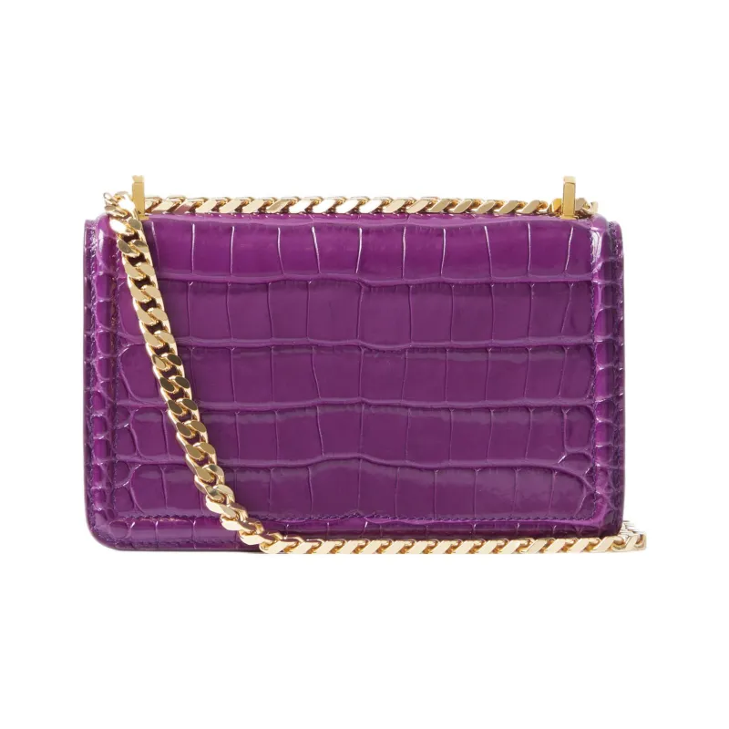 Burberry Crocodile-Embossed Calfskin Shoulder Bag Crossbody Bag Mini Women's Purple-2