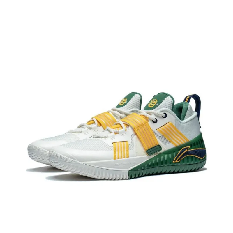 LiNing Rage Shock Absorbers With Slip Resistant Features Low Top Basketball Shoes Men's White Yellow-2