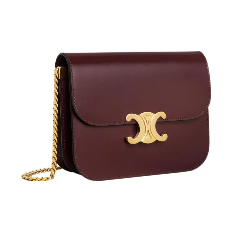 CELINE Calfskin Crossbody Bag, Shoulder Bag Women's Dark Burgundy-1