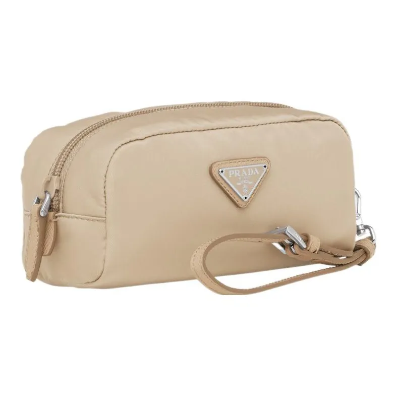 PRADA Re-Nylon Fabric Handheld Makeup Bag Toiletry Bag Regular Women's Beige-1