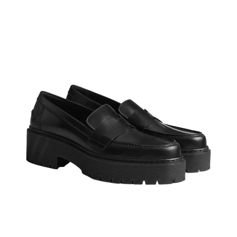 HERMES Hitch Loafers Women's Black-2