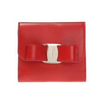 FERRAGAMO Smooth Cow Leather Short Wallets Regular Women's Red