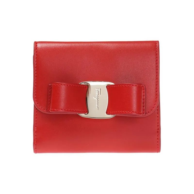 FERRAGAMO Smooth Cow Leather Short Wallets Regular Women's Red-0