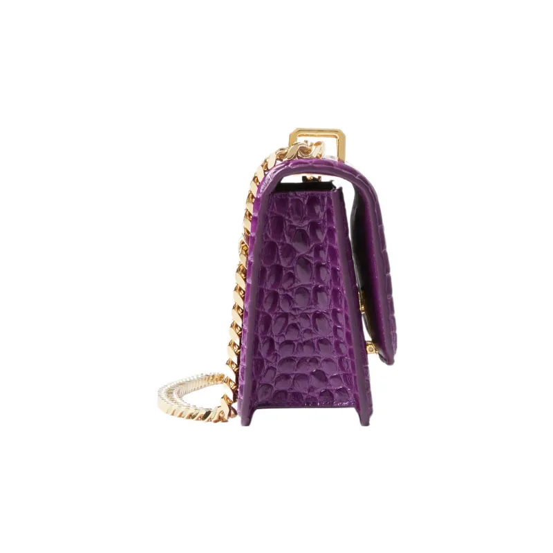 Burberry Crocodile-Embossed Calfskin Shoulder Bag Crossbody Bag Mini Women's Purple-1