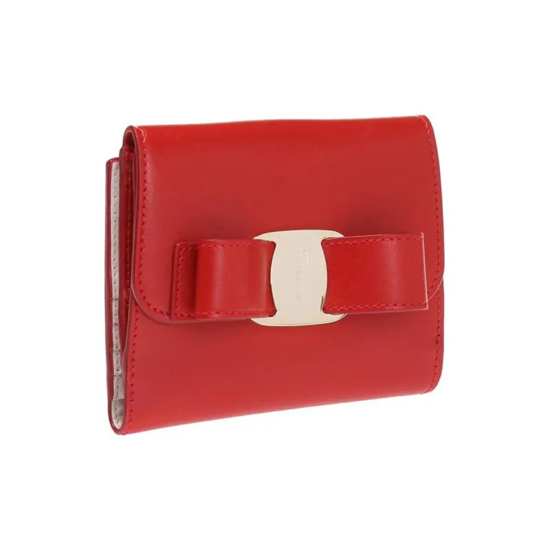 FERRAGAMO Smooth Cow Leather Short Wallets Regular Women's Red-1