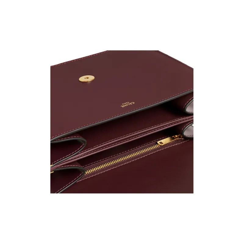 CELINE Calfskin Crossbody Bag, Shoulder Bag Women's Dark Burgundy-4