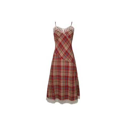 IS SASAINC Slip Dresses Women's Red Check